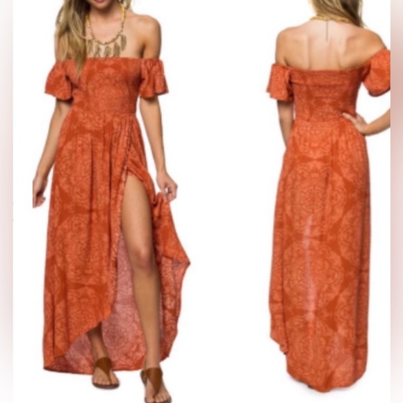 O'Neill Dresses & Skirts - O’Neil Orange Dress Off The Shoulder High Low Size S.